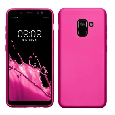 Abbildung von kwmobile Case kompatibel mit Samsung Galaxy A8 (2018) Hülle Schutzhülle aus Silikon metallisch schimmernd Handyhülle Metallic Pink