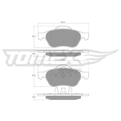 Abbildung von TOMEX brakes TX 14 71 Bremsbelagsatz Vorderachse RENAULT: SCENIC 2, MEGANE 2 Kombi, CLIO 3