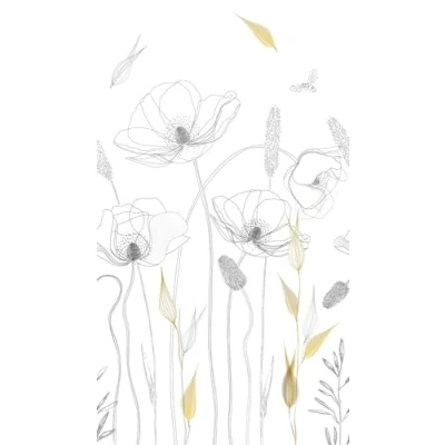 Abbildung von Livingwalls Vliestapete Minimalistische Tapete Blumen in Schwarz, Senfgelb und Weiß Wandtapete für verschiedene Räume Wandbild XXL 2,80 m x 1,59