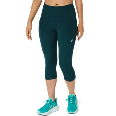 Abbildung von Asics ROAD HIGH Waist Capri 3/4 Sporthose, Damen, Größe: Medium, Saxon green