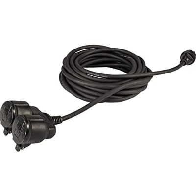 Abbildung von Meister Schutzkontakt Verlängerung mit Doppelkupplung 10 m Kabel Gummischlauchleitung IP44 Außenbereich schwarz / Kupplung Berührungsschutz Schuko 7435030