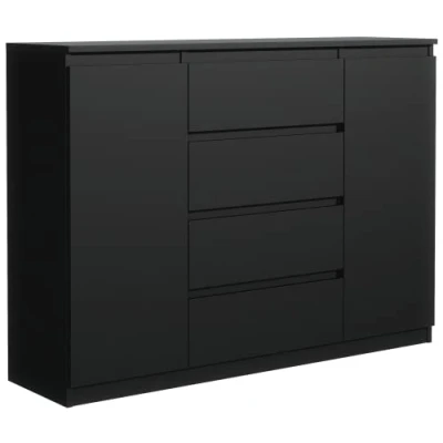 Abbildung von meble masztalerz Kommode Schwarz mit 4 Schubladen und 2 Türen 120 cm, Sideboard Wohnzimmer, Schlafzimmer H: 101,5 B: 120,4 T: 39 Schubladen, Schubladenschrank
