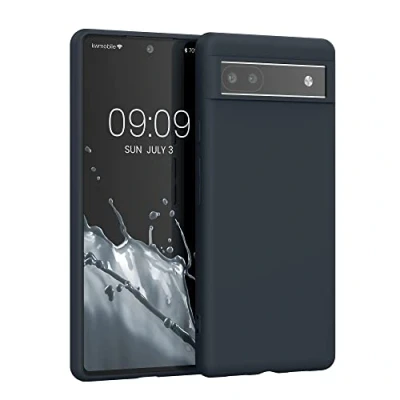 Abbildung von kwmobile Hülle kompatibel mit Google Pixel 6a weiches TPU Silikon Case Cover geeignet für kabelloses Laden Heidelbeerblau