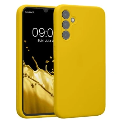 Abbildung von kwmobile Handyhülle kompatibel mit Samsung Galaxy A34 5G Hülle gummierte Handy Case aus Silikon in Strahlend Gelb