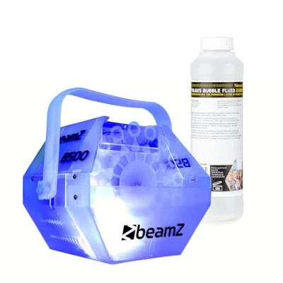Abbildung von BeamZ B500LED Automatische Seifenblasenmaschine mit LED inkl. 250ml Seifenblasen Misch Konzentrat (für 1L), kompakte Maschine, 9000 Blasen pro Minute, 25 Watt, Bubble Machine