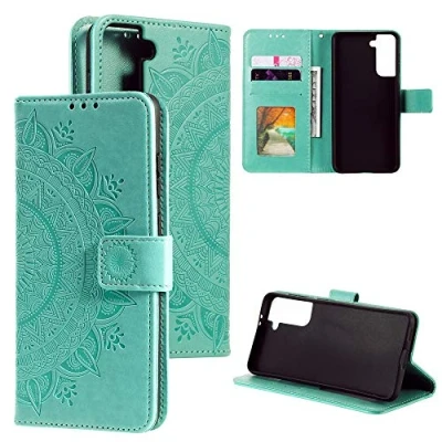 Abbildung von CoverKingz Handy Hülle kompatibel mit Samsung Galaxy S21 5G Handyhülle Kartenfach Bookcover Case Tasche klappbar Motiv Mandala Grün