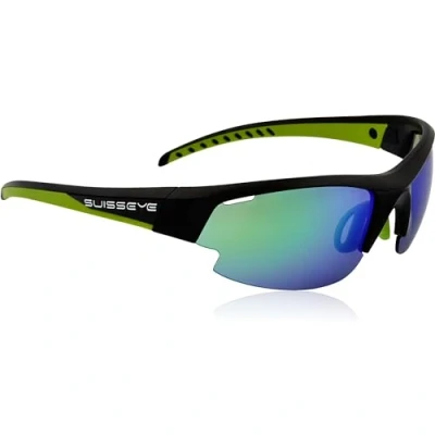Abbildung von SWISSEYE Gardosa Re+ Sportbrille (100% UVA , UVB und UVC Schutz, verstellbarer Nasenbereich &amp; gummierte Bügelenden, splitterfreies Material TR90, inkl. Etui 2 Wechselscheiben), black matt/green