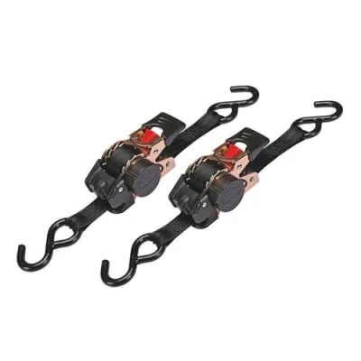 Abbildung von Toolland Automatik Spanngurt mit Ratsche, 2er Pack, zweiteilig, S Haken, selbstaufrollend, max. 300 kg, Polyester, Schwarz, 3 m x 25 mm