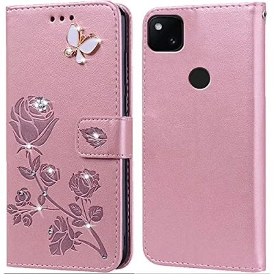 Abbildung von PKQTOP Hülle für Google Pixel 4A 4G Handyhülle,Klappbar Tasche Case,Standfunktion,Kartenfach,Silikon Bumper,Stoßfeste Schutzhülle Cover