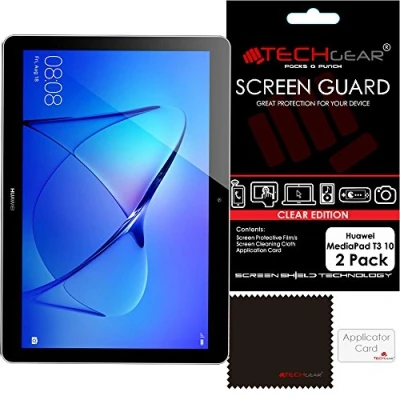 Abbildung von TECHGEAR [2 Stück Displayschutz für Huawei MediaPad T3 10 (9,6 zoll) Ultra Klare Schutzfolie 9,6 mit Reinigungstuch + Applikationskarte