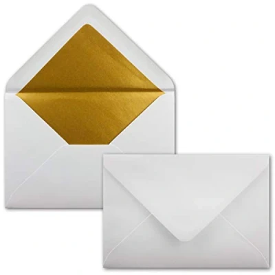 Abbildung von 25x Briefumschläge B6 mit Gold Innenfutter 12,5 x 17,6 cm Weiß gefüttert metallic Papier Nassklebung FarbenFroh by GUSTAV NEUSER