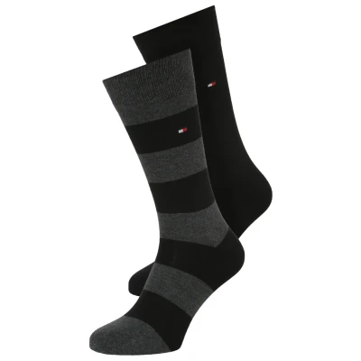 Abbildung von TOMMY HILFIGER Herrensocken Doppelpack Uni/Ringel schwarz Gr. 39 42