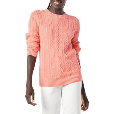 Abbildung von Amazon Essentials Damen Fisherman Cable Langarm Pullover mit Rundhalsausschnitt (in Übergröße erhältlich), Korallenrosa, XXL Große Größen