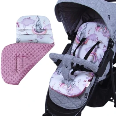 Abbildung von BabyLux Kinderwagenaufsatz Sitzauflage für Kinderwagen Buggy Sitzeinlage Kinderwagenauflage, S125. Elefanten Rosa