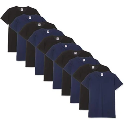 Abbildung von Fruit of the Loom Herren V Neck Valueweight T Shirt, Schwarz/Marineblau, XL (10er Pack)