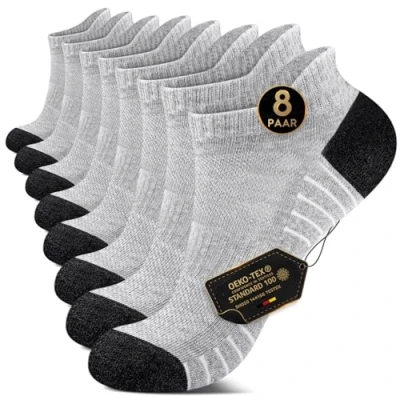 Abbildung von EKSHER Sneaker Socken Herren 39 42 Damen Cushioned Sportsocken Kurze Laufsocken Frotteesohle Baumwolle Halbsocken Atmungsaktive 8 Paar Hellgrau