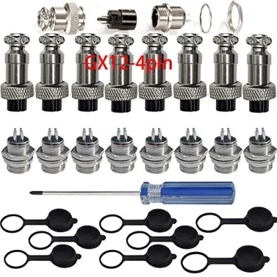 Abbildung von RUNCCI YUN 8Pcs GX124 Pin Aviation Stecker Adapter, 5A 12mm Gewinde Männlich Weiblich Metall Luftfahrt Drahtverbinder Kit, mit Gummi Schutzkappe und Phillips Schraubendreher