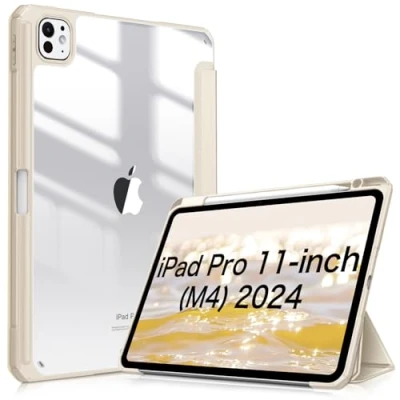 Abbildung von Fintie Hybrid Hülle für iPad Pro 11 Zoll M4 (2024) (Modellnummer: A2836/A2837/A3006) mit Stifthalter Stoßfeste Schutzhülle Case transparenter Hartschale auf der Rückseite, Starlight