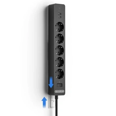 Abbildung von NTONPOWER Steckdosenleiste Wandmontage 5 Fach mit USB C, Mehrfachsteckdose Schalter Verlängerungskabel 1,5m Kindersicherung, Schwarz