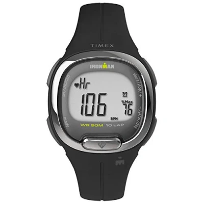 Abbildung von Timex Ironman Transit Damen Armbanduhr, 33 mm, schwarzes, zweiteiliges Kunstharzarmband, digitales Zifferblatt, schwarzes Gehäuse TW5M40500