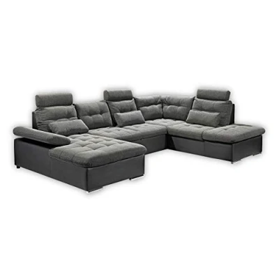 Abbildung von Stella Trading JAKARTA Wohnlandschaft in U Form, Stoffbezug Schwarz / Lava Ausziehbares Sofa mit Schlaffunktion &amp; Bettkasten 324 x 107 170 cm (B/H/T) Rechts