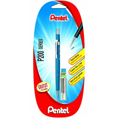 Abbildung von Pentel P207 Druckbleistift, 0,7 mm, feststehendes Führungsrohr 4 inkl. Federmappe, Blau