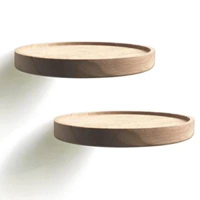 Abbildung von anaan Coracle Wandregal rund Schweberegal Holz Kleine Regale Wandablagen Deko Regal Pflanzenregal Holzregal Wandboard Hängeregal Wandbefestigung Wanddeko Design 2er Set (Durchmesser Ø18cm)