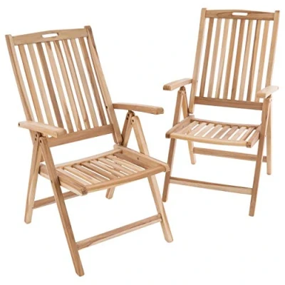 Abbildung von Divero 2er Set Stuhl Gartenstuhl Terrassenstuhl Klappstuhl aus Teak Holz Hochlehner mit Armlehnen verstellbare Rückenlehne klappbar massiv unbehandelt Natur