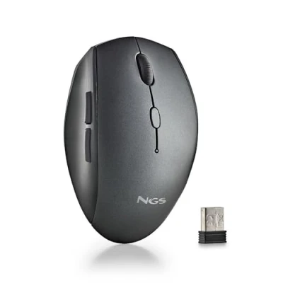 Abbildung von NGS BEE Black Kabellose Maus, Ergonomische Maus mit leisen Tasten, 5 Tasten und Scrollrad, 2.4 GHz Funkverbindung, Rechtshänder Spezial, einstellbare DPI, Schwarz