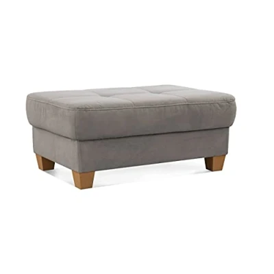 Abbildung von CAVADORE Hocker Puccino mit Holzfüßen im Landhausstil / Beistellhocker für Sofa 99 x 45 65 cm Mikrofaser Hellgrau