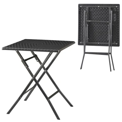 Abbildung von [en.casa] Klapptisch Mark Gartentisch Campingtisch klappbar 61,5 x 73 cm quadratisch Picknicktisch Outdoor Rattanoptik, Schwarz