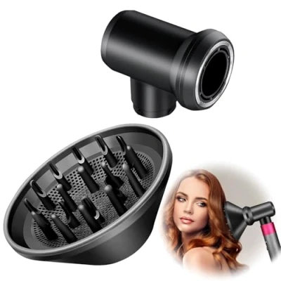 Abbildung von Diffusor und Adapter für Dyson Airwrap Styler HS01 HS05, in eine Haarfön Kombination
