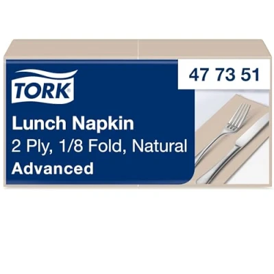Abbildung von Tork Lunchservietten Natur, 1/8 falten, 2 lagig, 200 Servietten, 16.3cm x 8.2cm, 477351