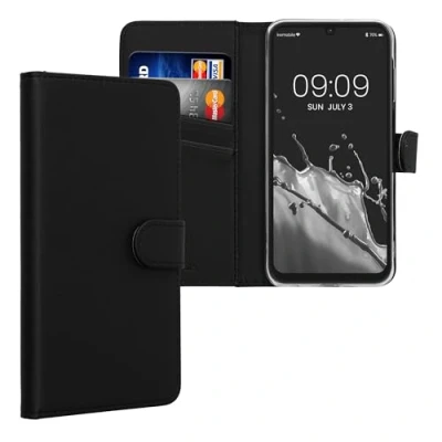 Abbildung von kwmobile Hülle kompatibel mit Samsung Galaxy A25 Kunstleder Handyhülle Kartenfächern in Schwarz