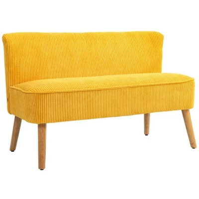 Abbildung von HOMCOM 2 Sitzer Cordartiges Polyester Schaumstoff, Zweisitzer Sofa 1 Teile, für Wohnzimmer, Schlafzimmer 117 x 56,5 77 cm Gelb