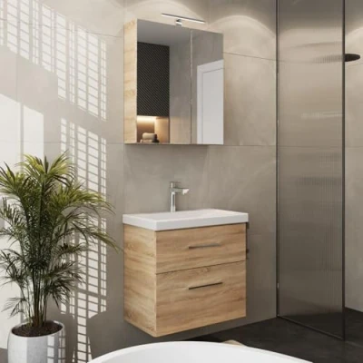 Abbildung von Planetmöbel Badmöbel Set Waschbeckenunterschrank 63cm mit Spiegelschrank, (Komplett Set, 3 St)