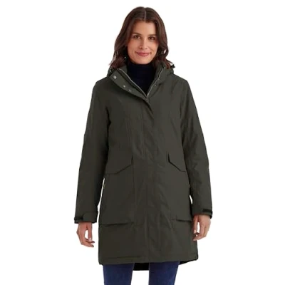 Abbildung von killtec Damen Parka/Mantel wasserdicht mit abzippbarer Kapuze Funktionsparka, dunkeloliv, 44, 43284 000