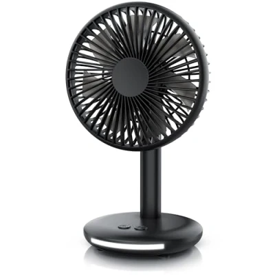 Abbildung von CSL USB Tischventilator kabellos mit Akku Mini Ventilator DC Motor Brushless silent sehr leise Lichtleiste im Sockel schwarz