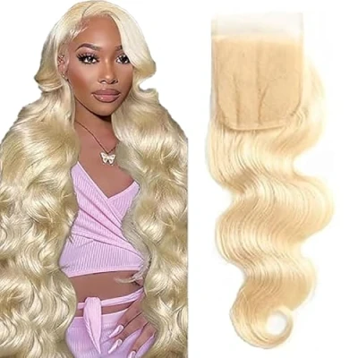 Abbildung von Tuheerst Lace Closure Brazilian Human Hair 4x4 Body Wave Blonde with Baby Frontal Top Swiss for Woman 16 Inch