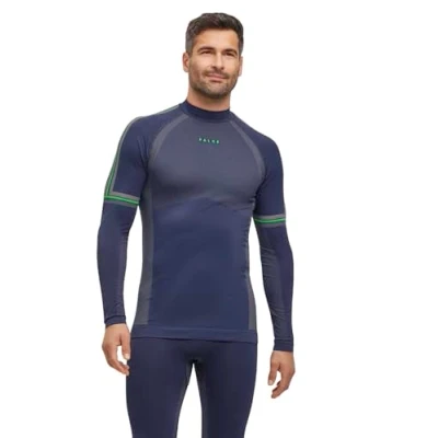 Abbildung von FALKE Herren Baselayer Shirt Maximum Warm Round Neck M L/S SH Funktionsmaterial schnelltrocknend 1 Stück, Blau (Space Blue 6116) Trend, L