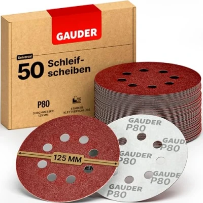 Abbildung von GAUDER Schleifscheiben für Exzenterschleifer Ø 125mm 50 Stück Schleifpapier Klett 8 Loch Schleifblätter rund Körnung P80