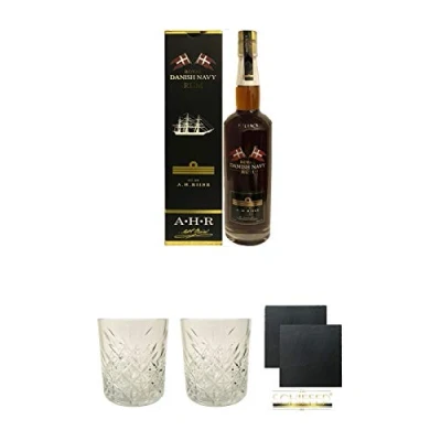 Abbildung von A.H. RIISE Danish Navy Rum 40% 0,7 Liter + Glas 1 Stück Schiefer Glasuntersetzer eckig ca. 9,5 cm Ø 2