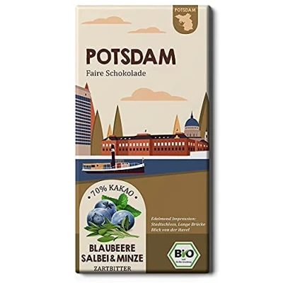 Abbildung von POTSDAM Blaubeeren, Salbei und Minze Bio Tafel/Fair Trade Stadt Schokolade/Vegan Fairer Kakaoeinkauf (1 Tafel, 75g)