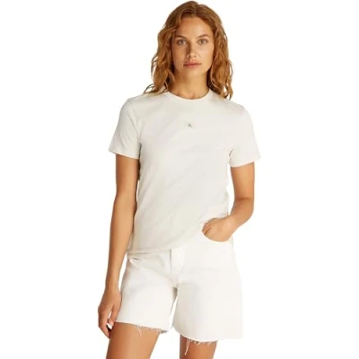 Abbildung von Calvin Klein Damen T Shirt Kurzarm Woven Label Regular Tee aus Baumwolle, Schwarz (Ck Black), XS