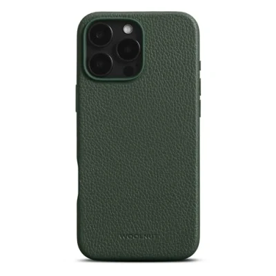Abbildung von Woolnut Lederhülle für iPhone 16 Pro Max Grün Luxuriöse Hülle aus skandinavischem Vollnarbenleder, kompatibel mit MagSafe, schlankes Design Schutz Kamera, Display und Aluminiumknöpfen
