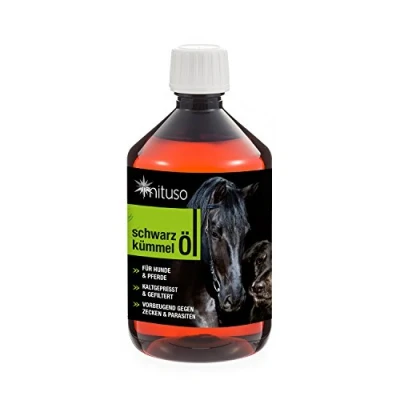 Abbildung von mituso Schwarzkümmelöl für Tiere, 500 ml Kaltgepresst &amp; 100% rein Reich an ungesättigten Fettsäuren, Biotin, Vitaminen Mineralstoffen Ohne künstliche Zusatzstoffe Ideal Fellpflege