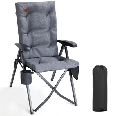 Abbildung von EVER ADVANCED Campingstuhl Faltbar Rückenverstellbar in 4 Positionen bis 150 KG Klappstuhl 6cm Dicke Gepolstert mit Seitentasche Getränkhalter Gartenstuhl Hohe Lehne Angelstuhl für Camp Garten Balkon