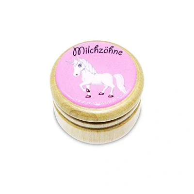 Abbildung von GICO Zahndose Milchzahndose Einhorn Milchzähne Holz 44 mm 7011, Bilderdose für Jungen und Mädchen