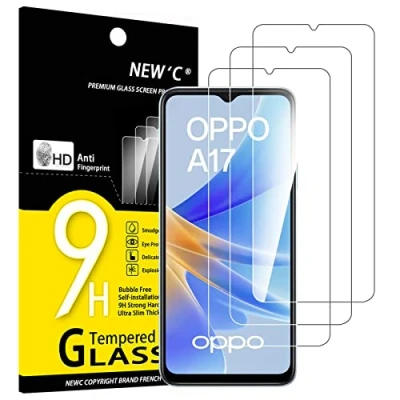 Abbildung von NEW&#039;C 3 Stück, Panzer Schutz Glas für OPPO A17, Frei von Kratzern, 9H Härte, HD Displayschutzfolie, 0.33mm Ultra klar, Ultrabeständig