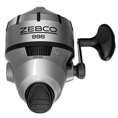 Abbildung von Zebco 888 Spincast Angelrolle, GröÃŸe 80, wechselbare Rechts oder Linkshänder, vorgespult mit 11,3 kg Angelschnur, Edelstahl Frontabdeckung, Silber